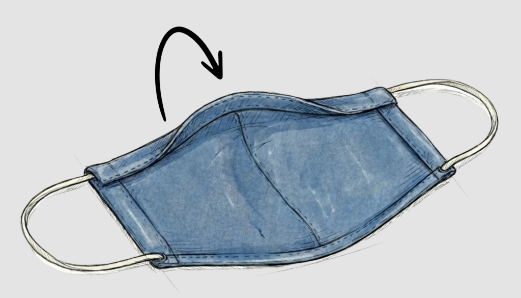マスクの上部を折りたたんだ図解